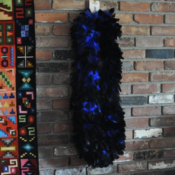 Amazing Two Tone Blue & Black Tip Real Feather Boa Shawl Burlesque Cabaret - Picture 3 of 7
